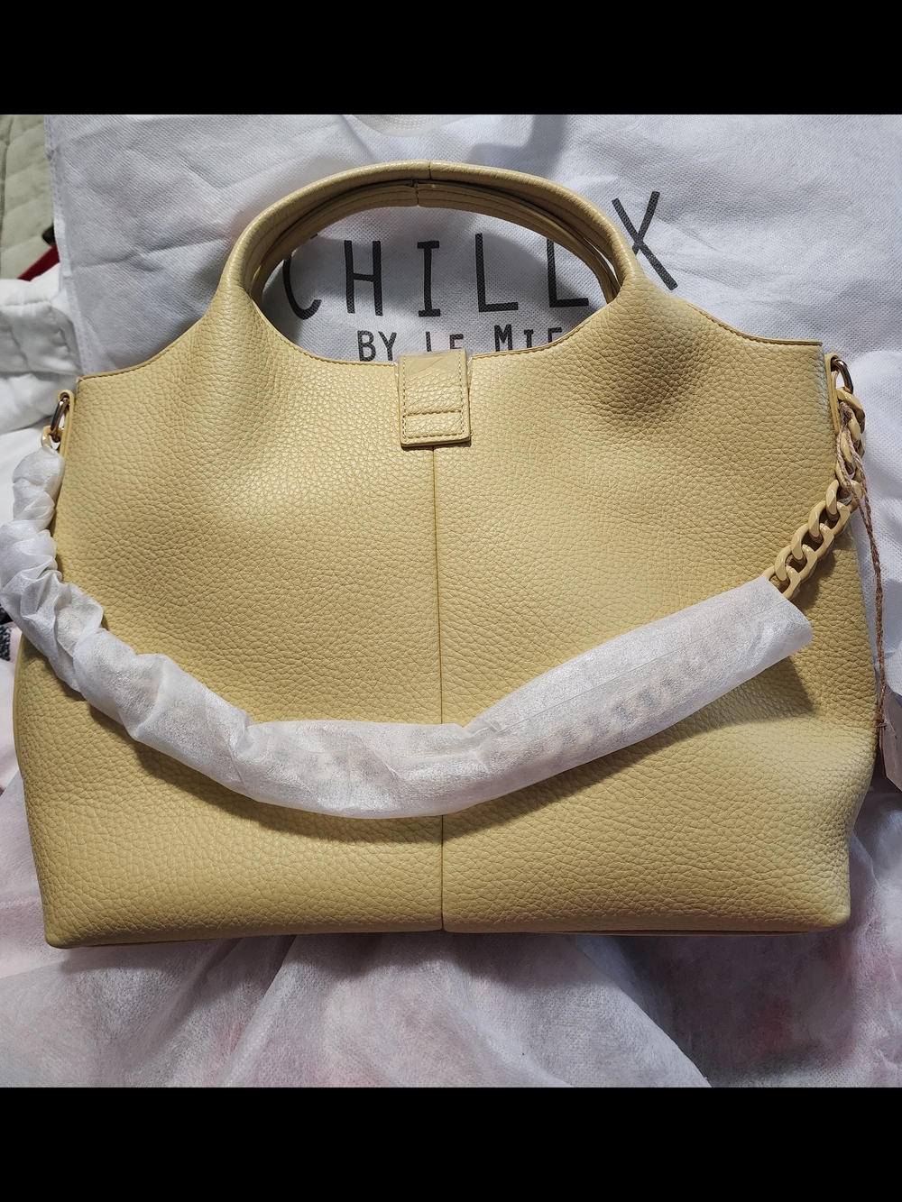 CHILLX by Le Miel Yellow Faux Leather Satchel Tote Crossbody Bag NWT - Picture 5 of 11